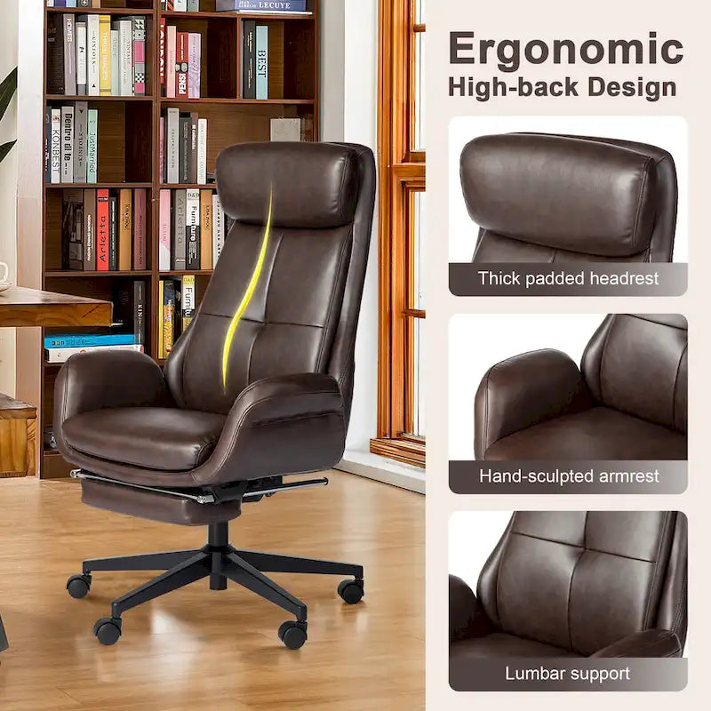 Fauteuil de bureau pivotant inclinable haut dossier Glitzhome avec repose-pieds et accoudoirs
