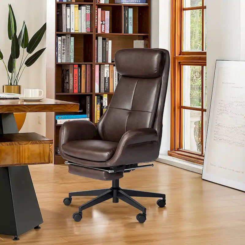 Fauteuil de bureau pivotant inclinable haut dossier Glitzhome avec repose-pieds et accoudoirs