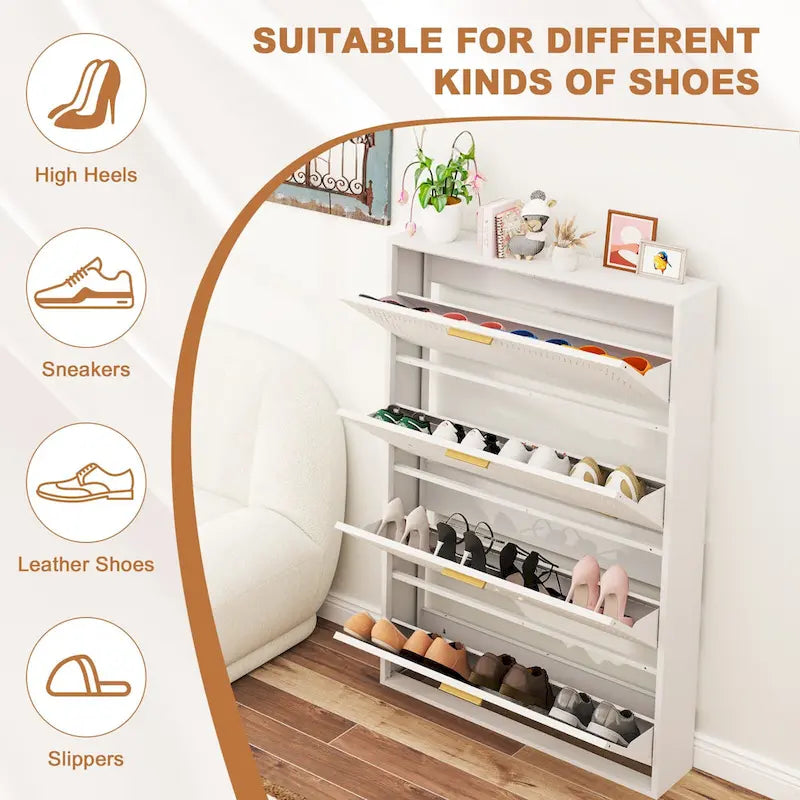 Meuble à chaussures métallique avec 3/4 tiroirs basculants, respirant et peu encombrant