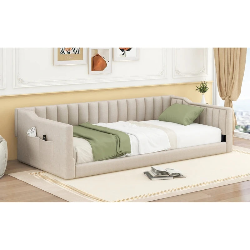 Lit de repos rembourré jumeau XL avec pochette de rangement latérale
