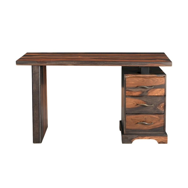 HomeRoots 54 Brun Live Edge Bureau en bois massif avec trois tiroirs