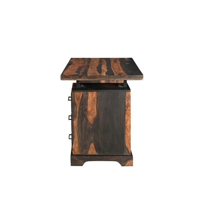 HomeRoots 54 Brun Live Edge Bureau en bois massif avec trois tiroirs