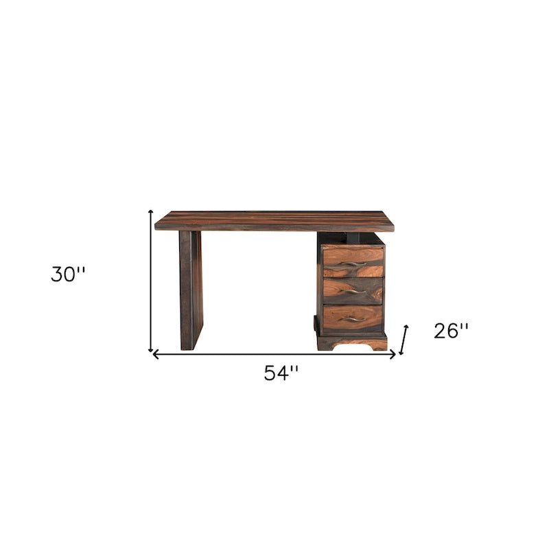HomeRoots 54 Brun Live Edge Bureau en bois massif avec trois tiroirs