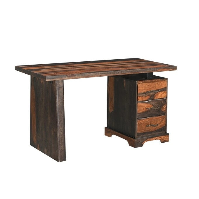 HomeRoots 54 Brun Live Edge Bureau en bois massif avec trois tiroirs