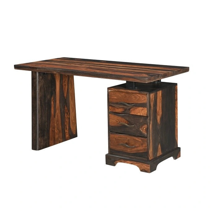 HomeRoots 54 Brun Live Edge Bureau en bois massif avec trois tiroirs