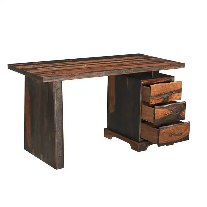 HomeRoots 54 Brun Live Edge Bureau en bois massif avec trois tiroirs