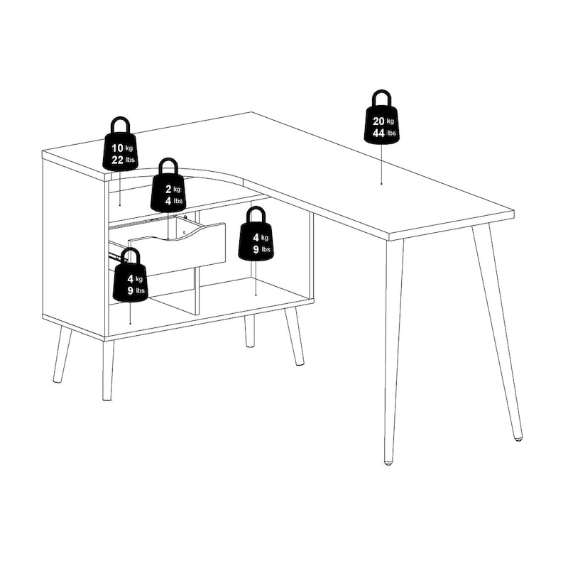Bureau d'angle 2 tiroirs 3 étagères Carson Carrington Kristiansund