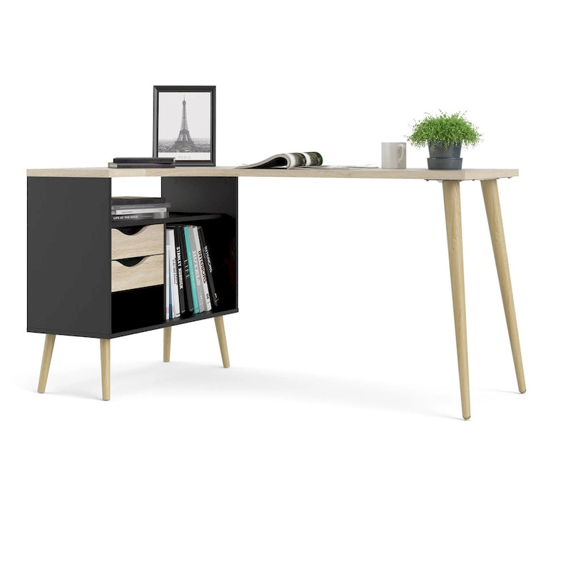 Bureau d'angle 2 tiroirs 3 étagères Carson Carrington Kristiansund