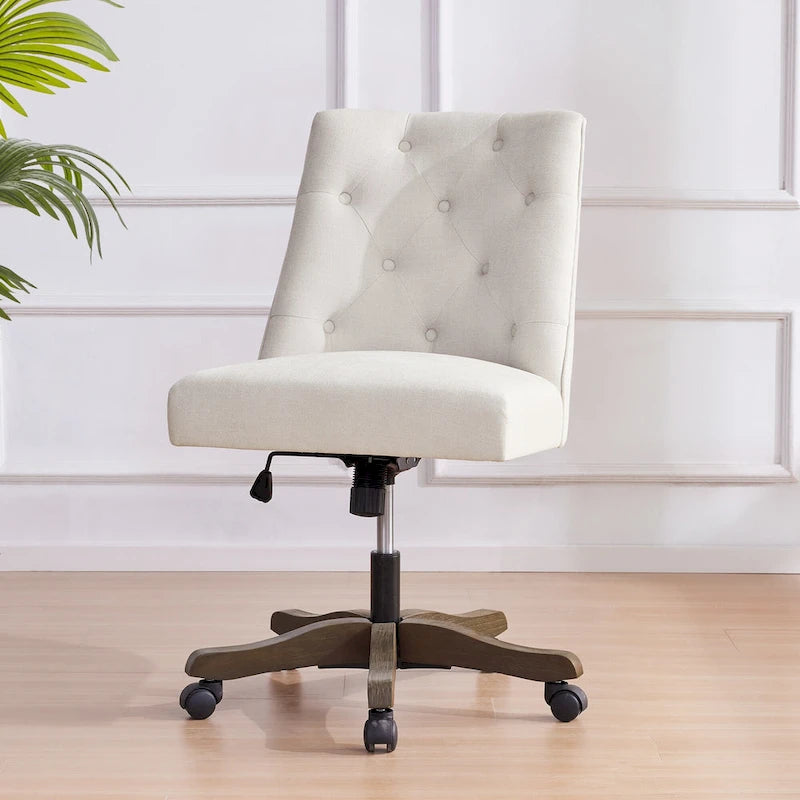 Chaise de bureau pivotante rembourrée, chaise de bureau à domicile sans accoudoirs, chaise d'ordinateur réglable en hauteur avec roulettes pour l'étude
