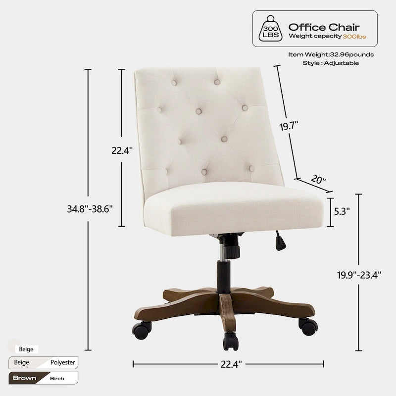 Chaise de bureau pivotante rembourrée, chaise de bureau à domicile sans accoudoirs, chaise d'ordinateur réglable en hauteur avec roulettes pour l'étude