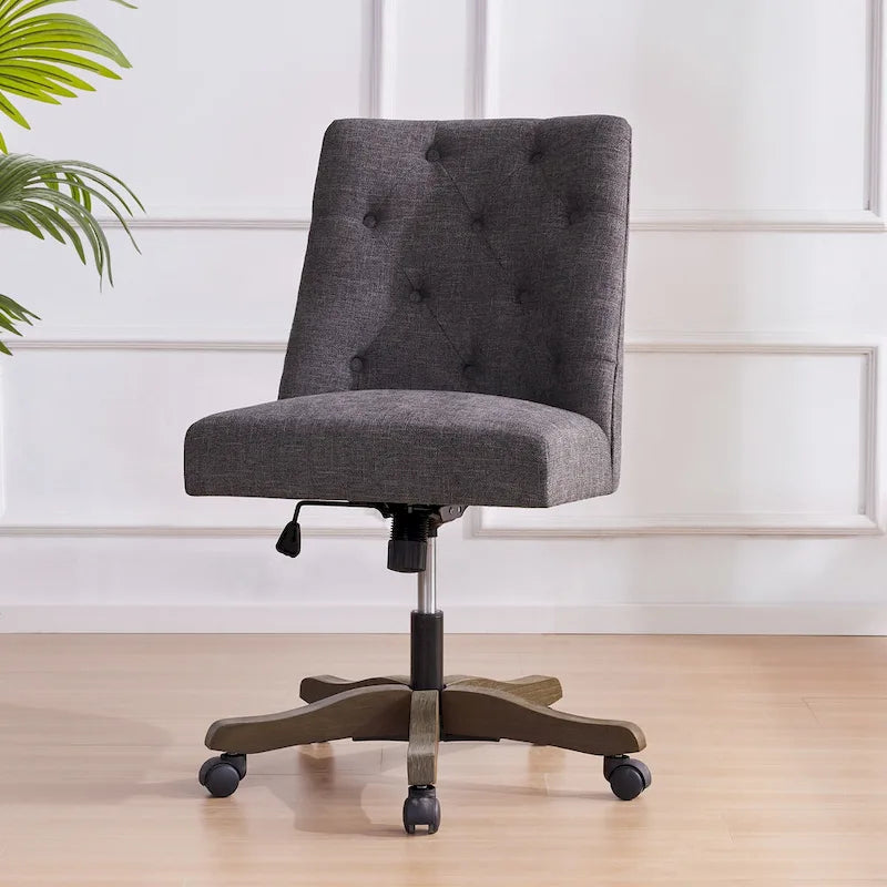 Chaise de bureau pivotante rembourrée, chaise de bureau à domicile sans accoudoirs, chaise d'ordinateur réglable en hauteur avec roulettes pour l'étude