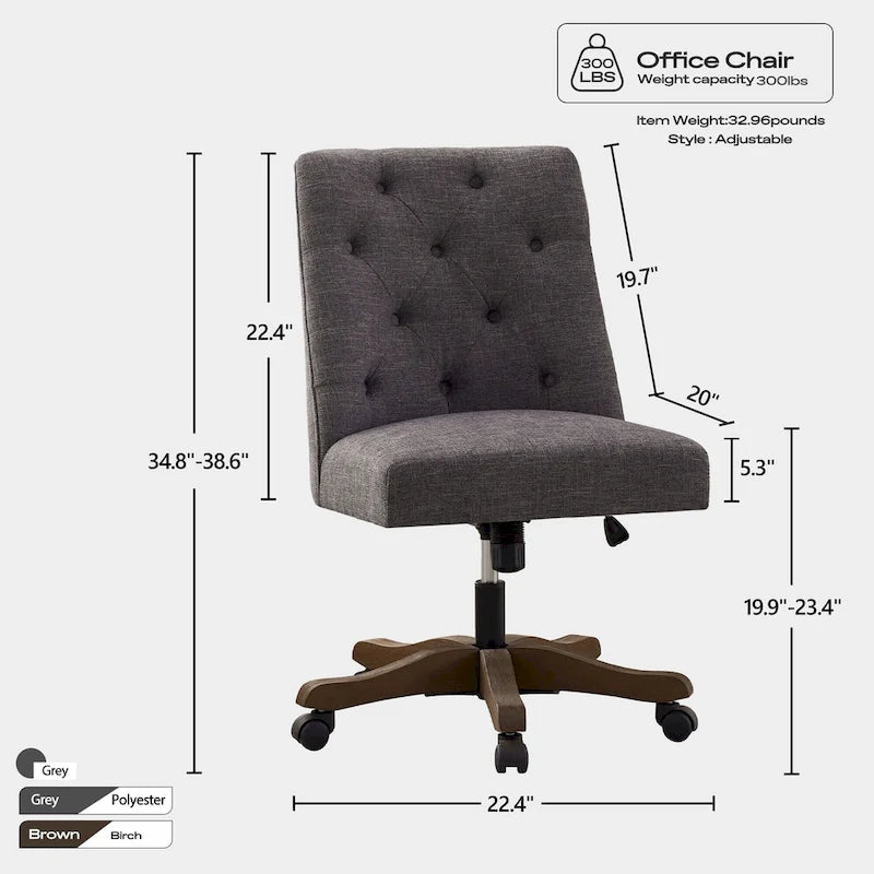 Chaise de bureau pivotante rembourrée, chaise de bureau à domicile sans accoudoirs, chaise d'ordinateur réglable en hauteur avec roulettes pour l'étude