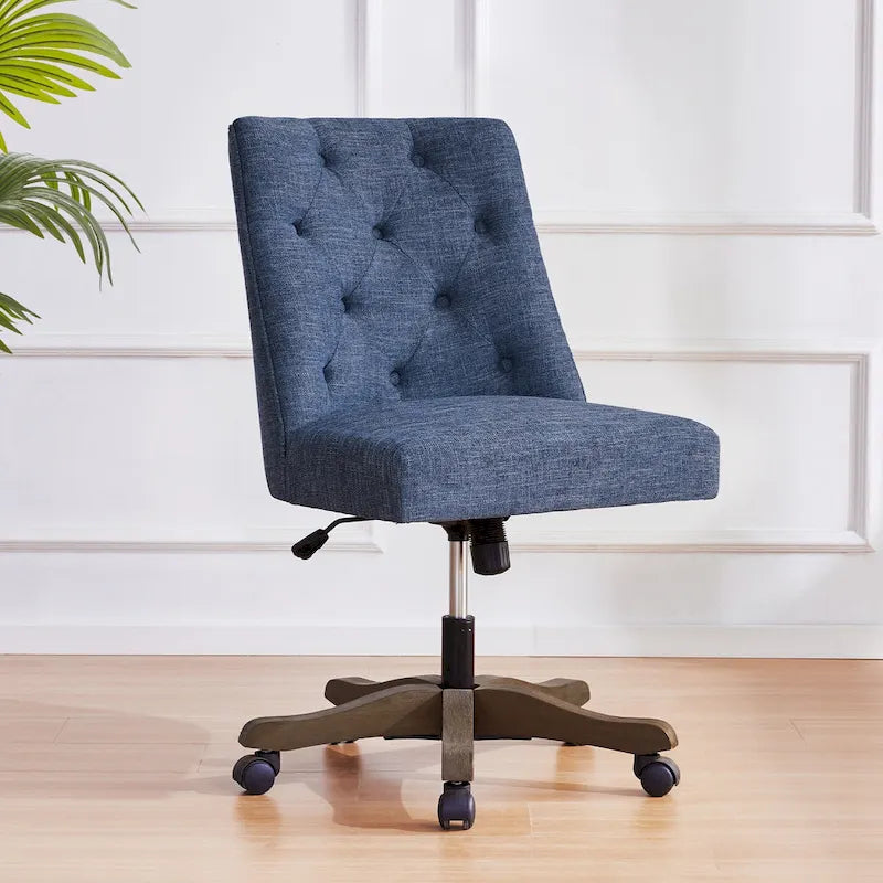 Chaise de bureau pivotante rembourrée, chaise de bureau à domicile sans accoudoirs, chaise d'ordinateur réglable en hauteur avec roulettes pour l'étude