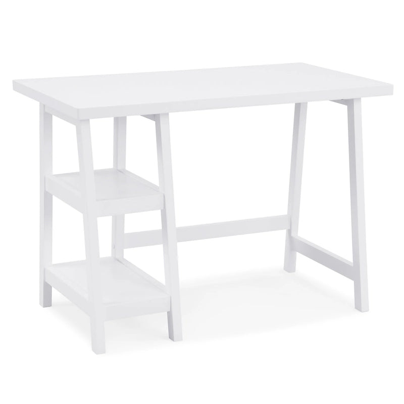 Bureau d'ordinateur moderne avec étagères de rangement ouvertes et pieds en bois d'hévéa pour bureau à domicile ou chambre à coucher