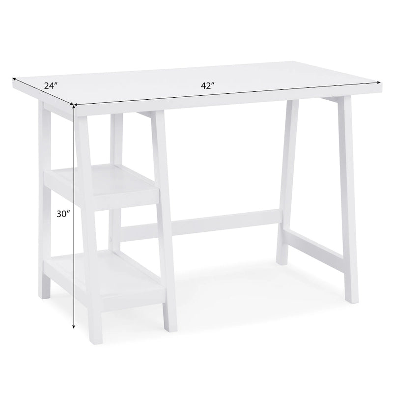Bureau d'ordinateur moderne avec étagères de rangement ouvertes et pieds en bois d'hévéa pour bureau à domicile ou chambre à coucher
