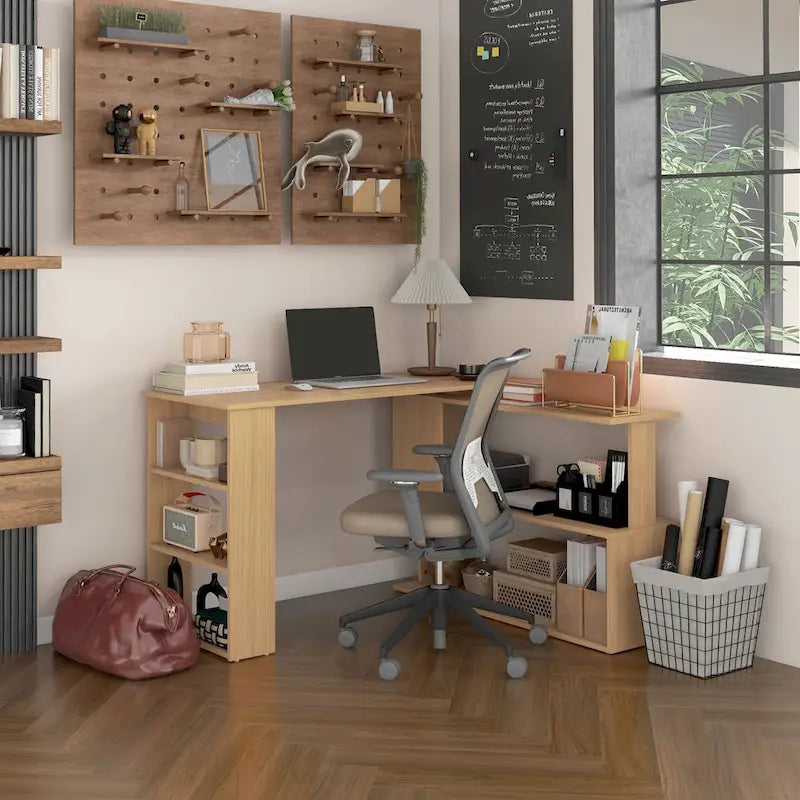 Modern L Shaped Computer Office Desk with Adjustable Support and Ample Storage Cell for Home Office or Small Spaces