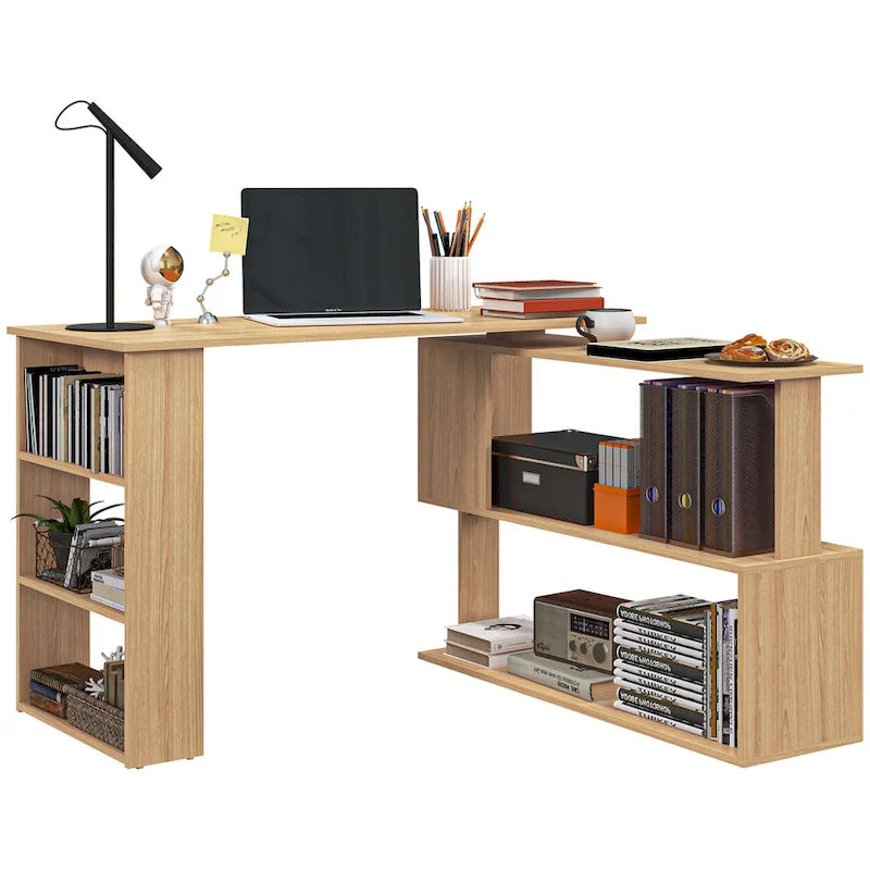 Bureau d'angle d'ordinateur moderne en L avec support réglable et grand espace de rangement pour bureau à domicile ou petits espaces