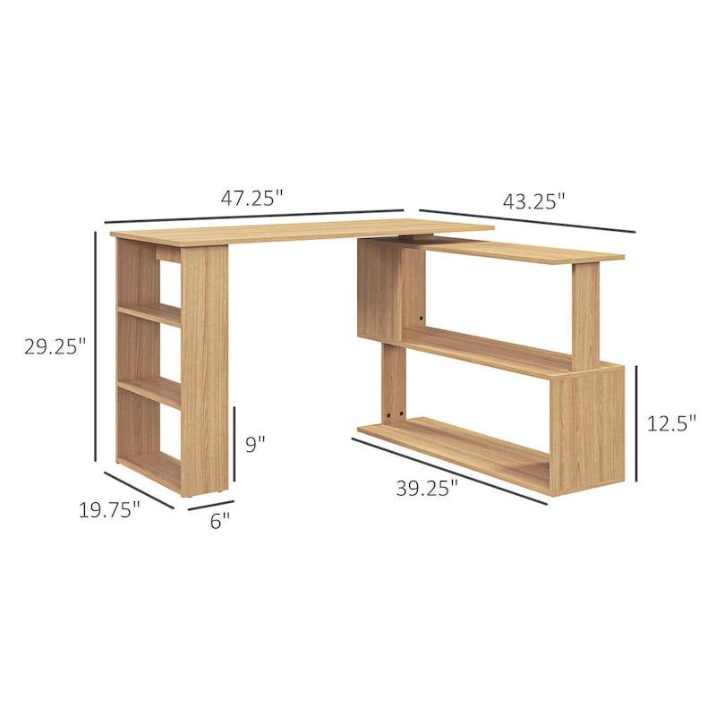 Bureau d'angle d'ordinateur moderne en L avec support réglable et grand espace de rangement pour bureau à domicile ou petits espaces