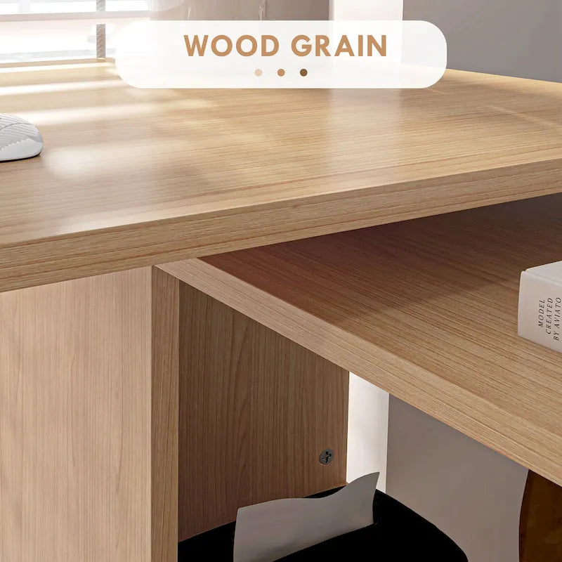 Bureau d'angle d'ordinateur moderne en L avec support réglable et grand espace de rangement pour bureau à domicile ou petits espaces