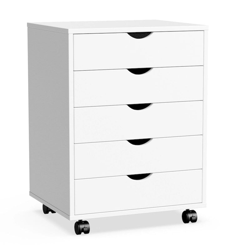 Meuble Classeur Mobile à 5 Tiroirs, Commode de Rangement Verticale en Bois avec 4 Roulettes, Organiseur Mobile Sous Bureau