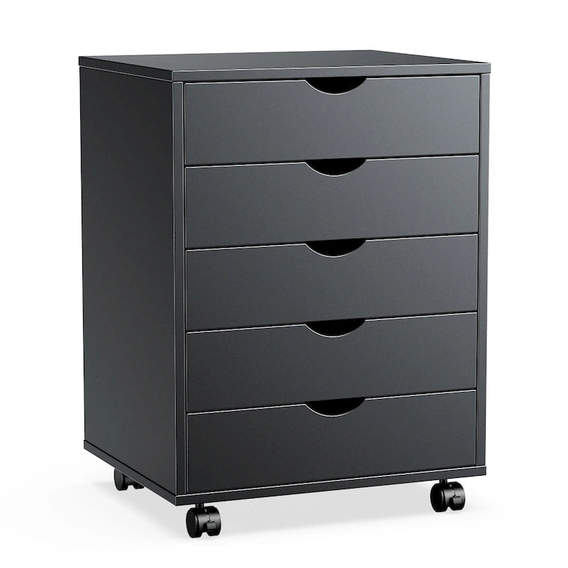 Meuble Classeur Mobile à 5 Tiroirs, Commode de Rangement Verticale en Bois avec 4 Roulettes, Organiseur Mobile Sous Bureau