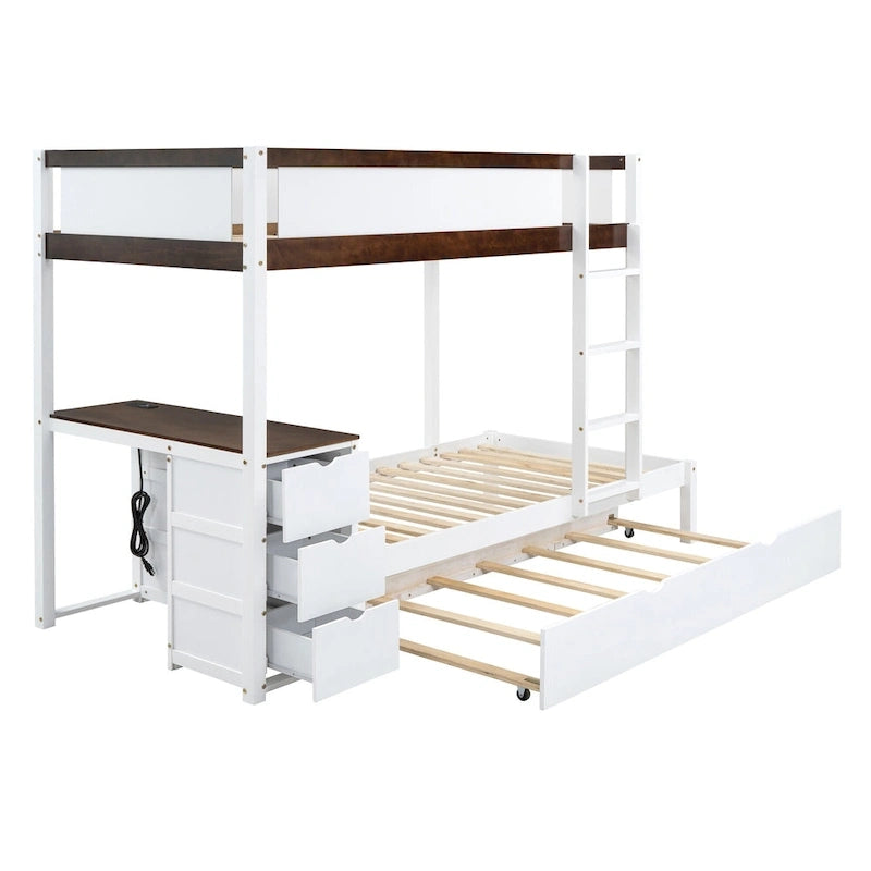 Lit superposé jumeau sur jumeau avec cadre de lit gigogne taille jumeau et rangements, lit de rangement avec bureau, peu encombrant pour enfants, adolescents et adultes