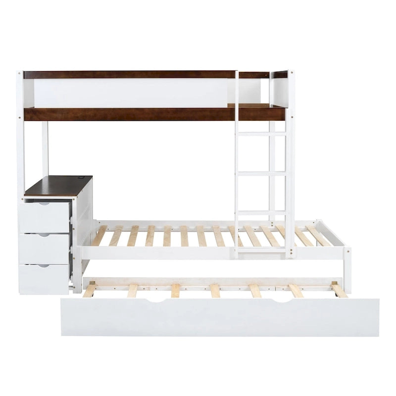 Lit superposé jumeau sur jumeau avec cadre de lit gigogne taille jumeau et rangements, lit de rangement avec bureau, peu encombrant pour enfants, adolescents et adultes