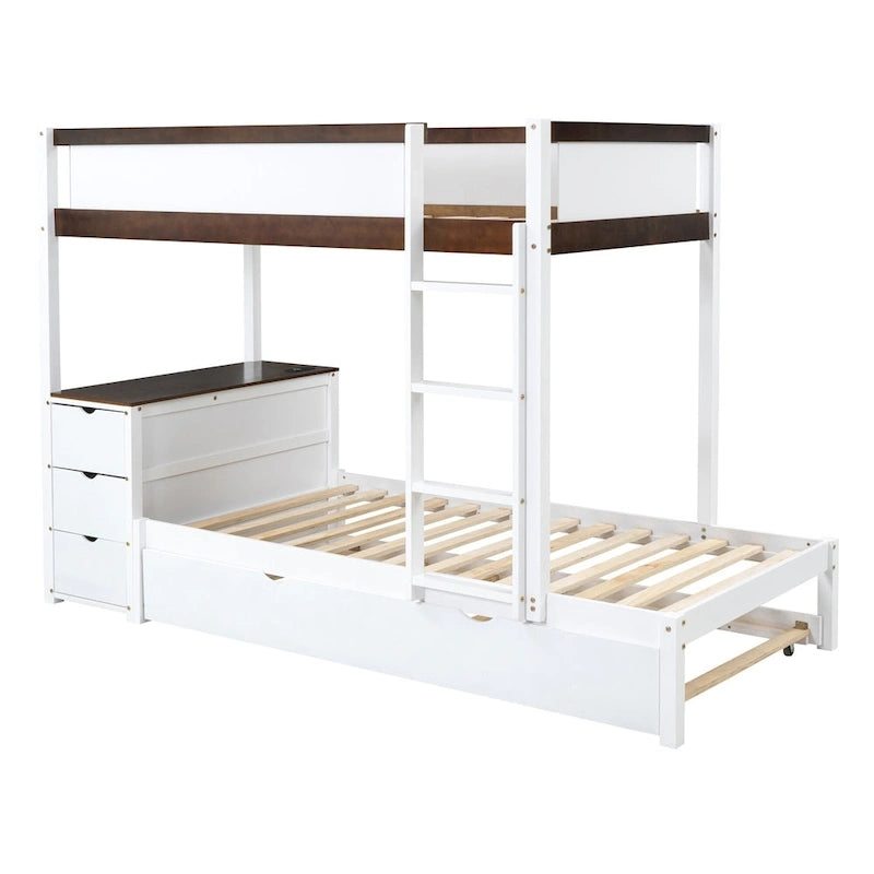 Lit superposé jumeau sur jumeau avec cadre de lit gigogne taille jumeau et rangements, lit de rangement avec bureau, peu encombrant pour enfants, adolescents et adultes