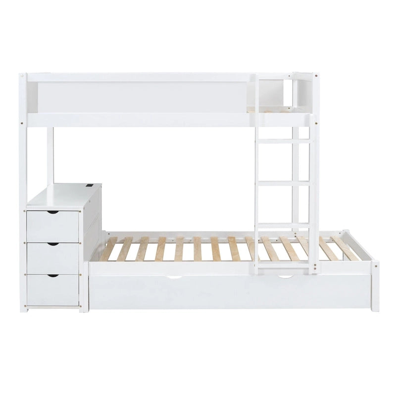 Lit superposé jumeau sur jumeau avec cadre de lit gigogne taille jumeau et rangements, lit de rangement avec bureau, peu encombrant pour enfants, adolescents et adultes
