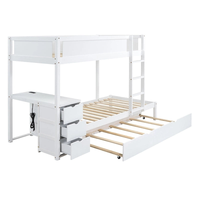 Lit superposé jumeau sur jumeau avec cadre de lit gigogne taille jumeau et rangements, lit de rangement avec bureau, peu encombrant pour enfants, adolescents et adultes