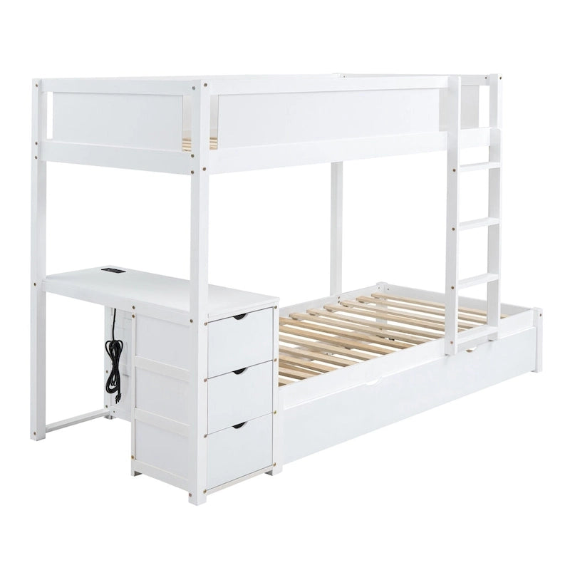 Lit superposé jumeau sur jumeau avec cadre de lit gigogne taille jumeau et rangements, lit de rangement avec bureau, peu encombrant pour enfants, adolescents et adultes