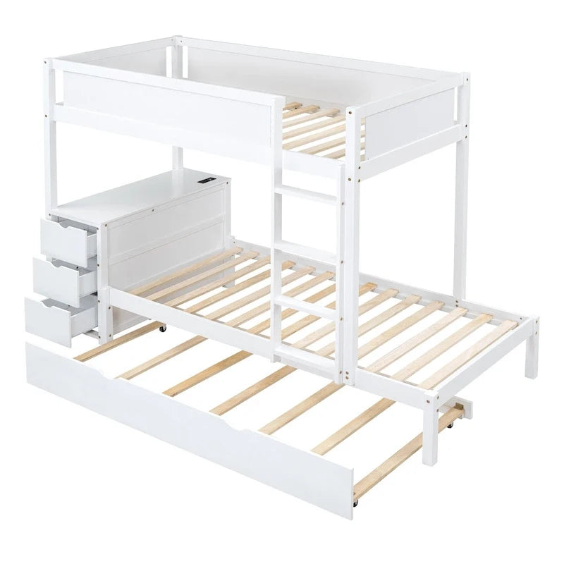 Lit superposé jumeau sur jumeau avec cadre de lit gigogne taille jumeau et rangements, lit de rangement avec bureau, peu encombrant pour enfants, adolescents et adultes