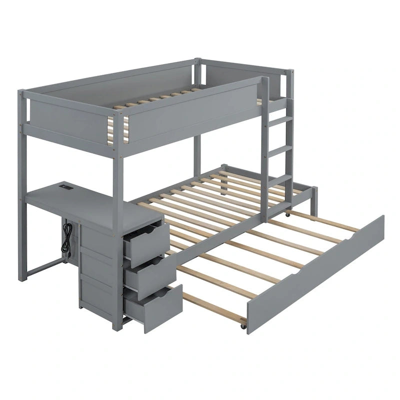 Lit superposé jumeau sur jumeau avec cadre de lit gigogne taille jumeau et rangements, lit de rangement avec bureau, peu encombrant pour enfants, adolescents et adultes
