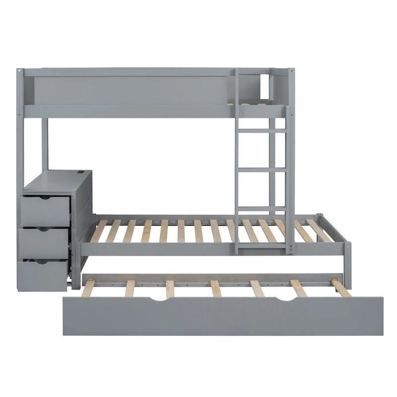 Lit superposé jumeau sur jumeau avec cadre de lit gigogne taille jumeau et rangements, lit de rangement avec bureau, peu encombrant pour enfants, adolescents et adultes