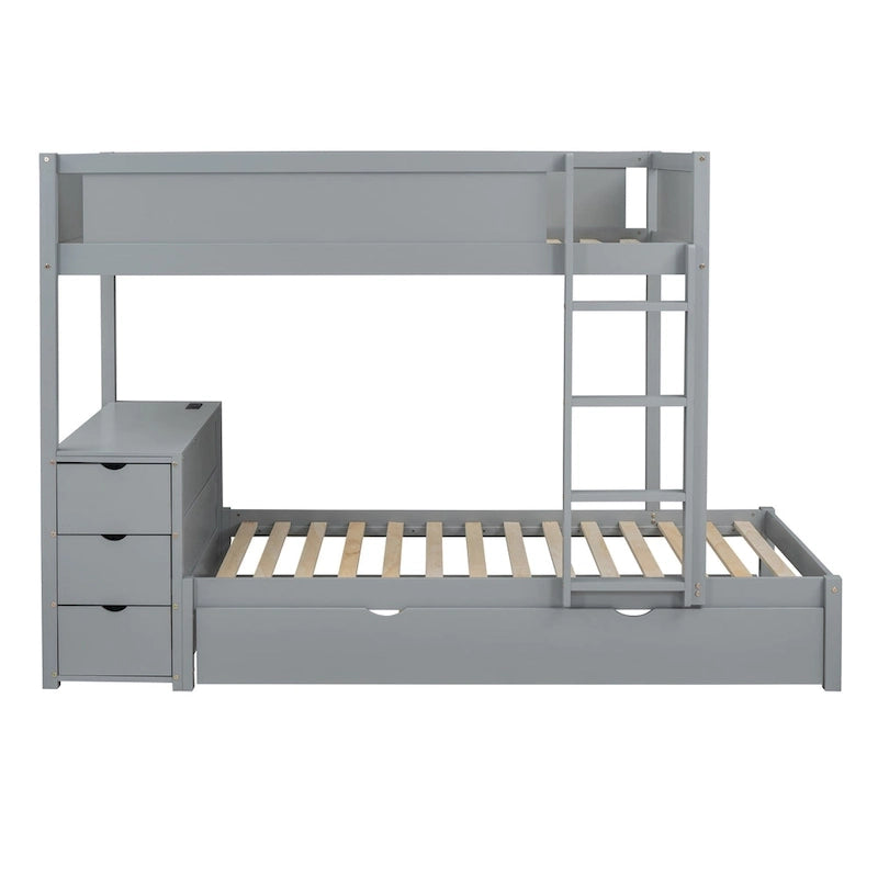 Lit superposé jumeau sur jumeau avec cadre de lit gigogne taille jumeau et rangements, lit de rangement avec bureau, peu encombrant pour enfants, adolescents et adultes