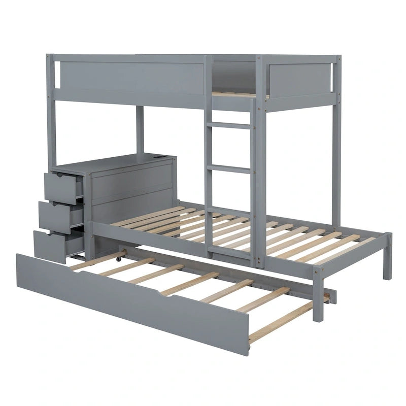 Lit superposé jumeau sur jumeau avec cadre de lit gigogne taille jumeau et rangements, lit de rangement avec bureau, peu encombrant pour enfants, adolescents et adultes
