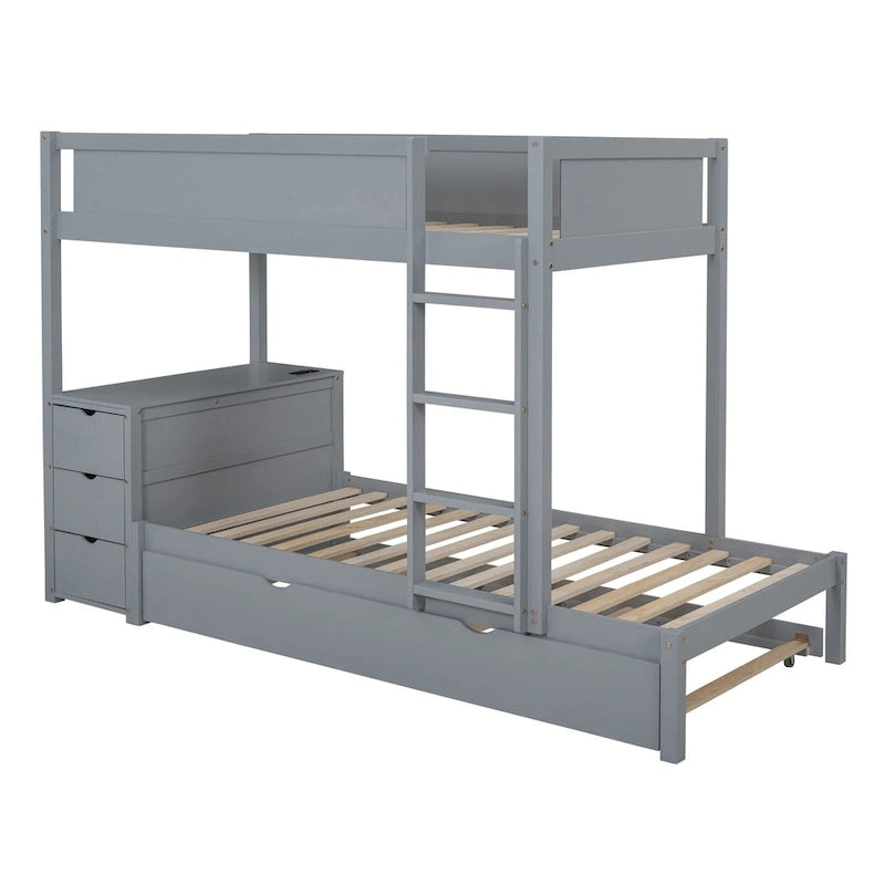 Lit superposé jumeau sur jumeau avec cadre de lit gigogne taille jumeau et rangements, lit de rangement avec bureau, peu encombrant pour enfants, adolescents et adultes
