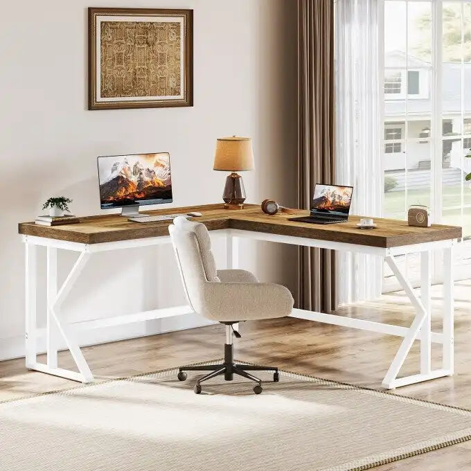 Bureau d'ordinateur en forme de L, bureau d'angle industriel pour la maison