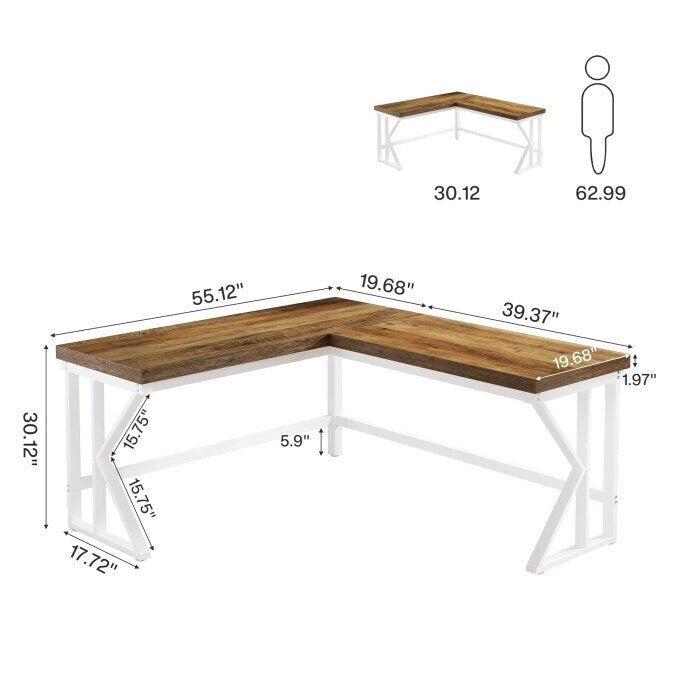 Bureau d'ordinateur en forme de L, bureau d'angle industriel pour la maison