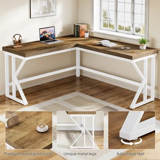 Bureau d'ordinateur en forme de L, bureau d'angle industriel pour la maison