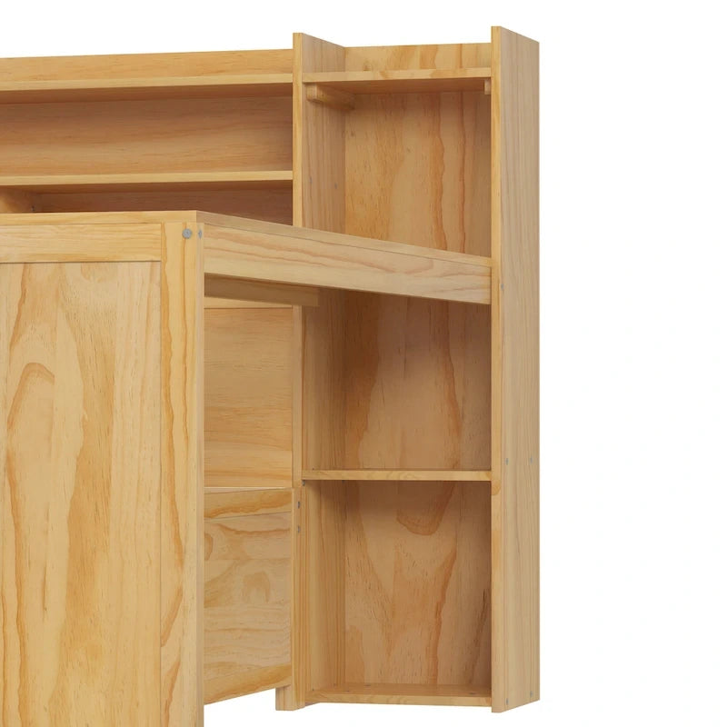 Lit banquette multifonctionnel grand format avec étagères de rangement, deux tiroirs et bureau intégré