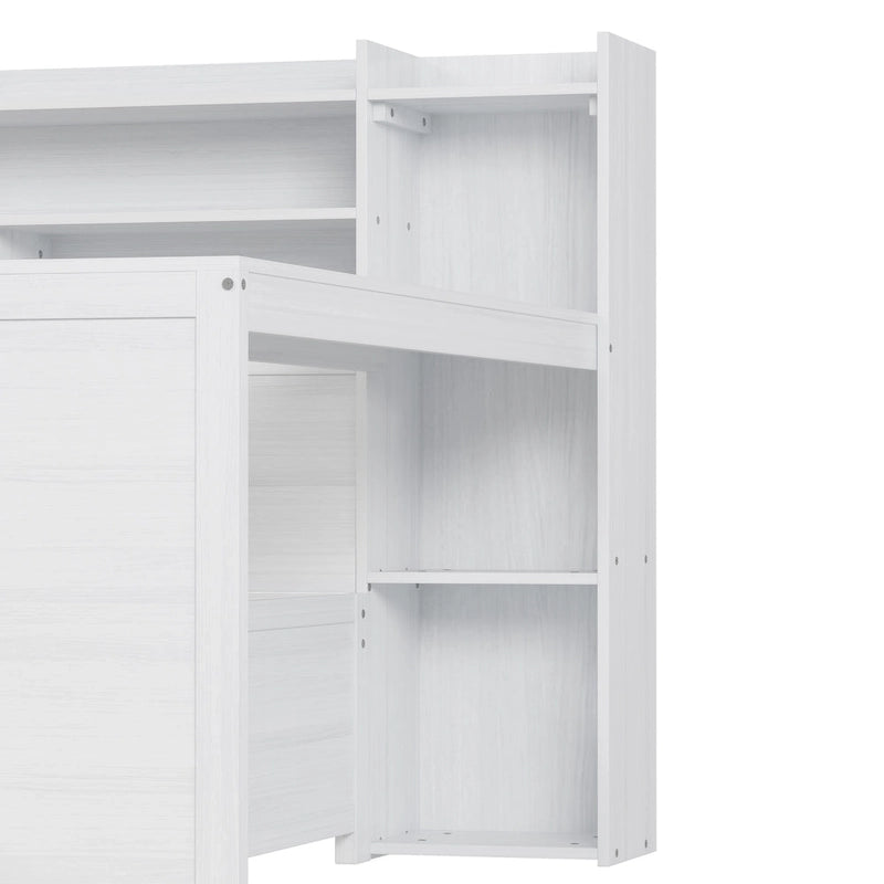 Lit banquette multifonctionnel grand format avec étagères de rangement, deux tiroirs et bureau intégré