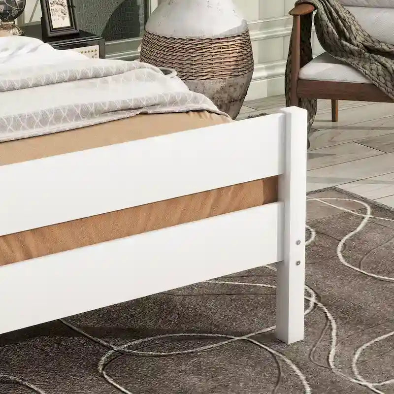 Lit jumeau avec tête et pied de lit, blanc, design compact avec rangement