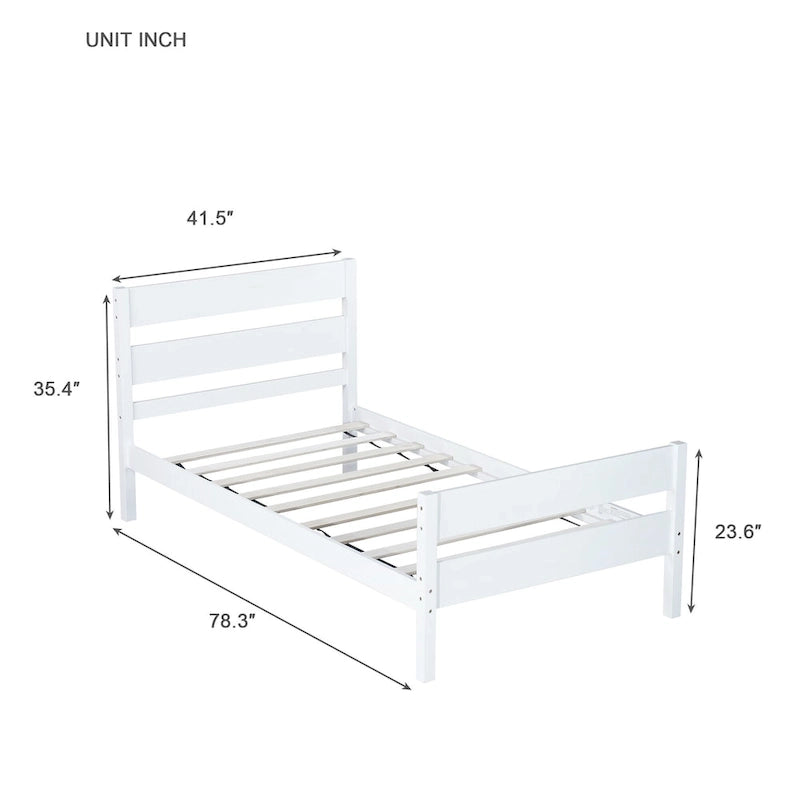 Lit jumeau avec tête et pied de lit, blanc, design compact avec rangement