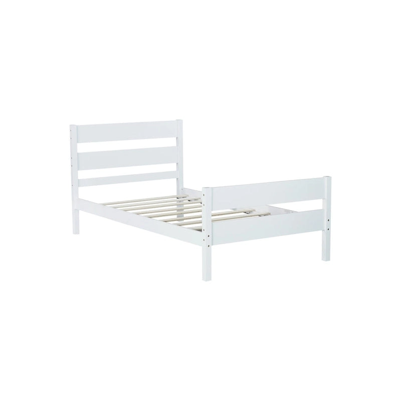 Lit jumeau avec tête et pied de lit, blanc, design compact avec rangement