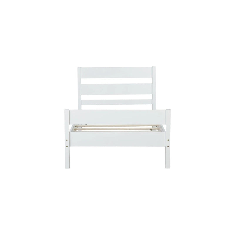 Lit jumeau avec tête et pied de lit, blanc, design compact avec rangement