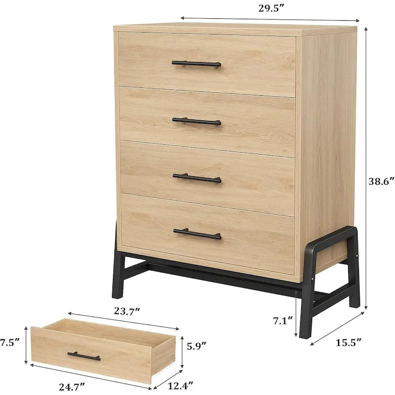 Commode autonome de 38,6 po de haut à 4 tiroirs avec rangement