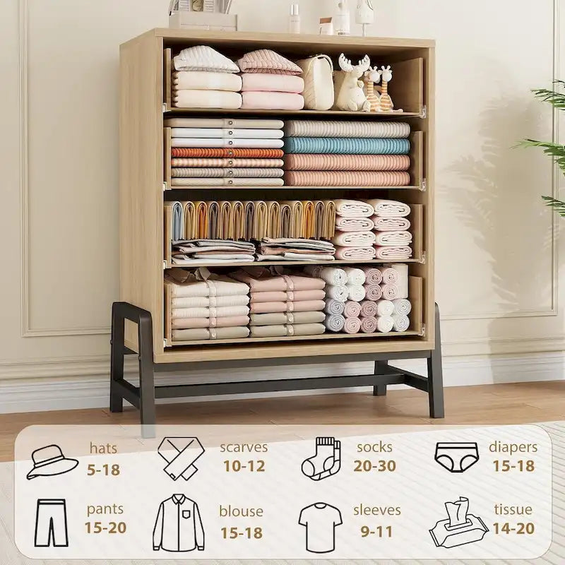 Commode autonome de 38,6 po de haut à 4 tiroirs avec rangement