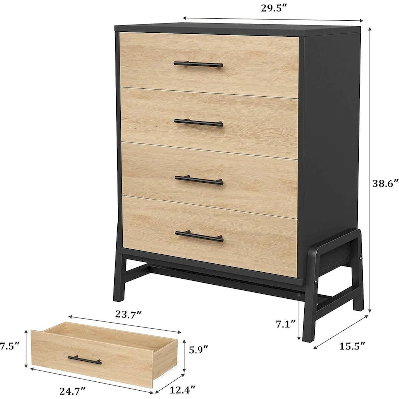 Commode autonome de 38,6 po de haut à 4 tiroirs avec rangement