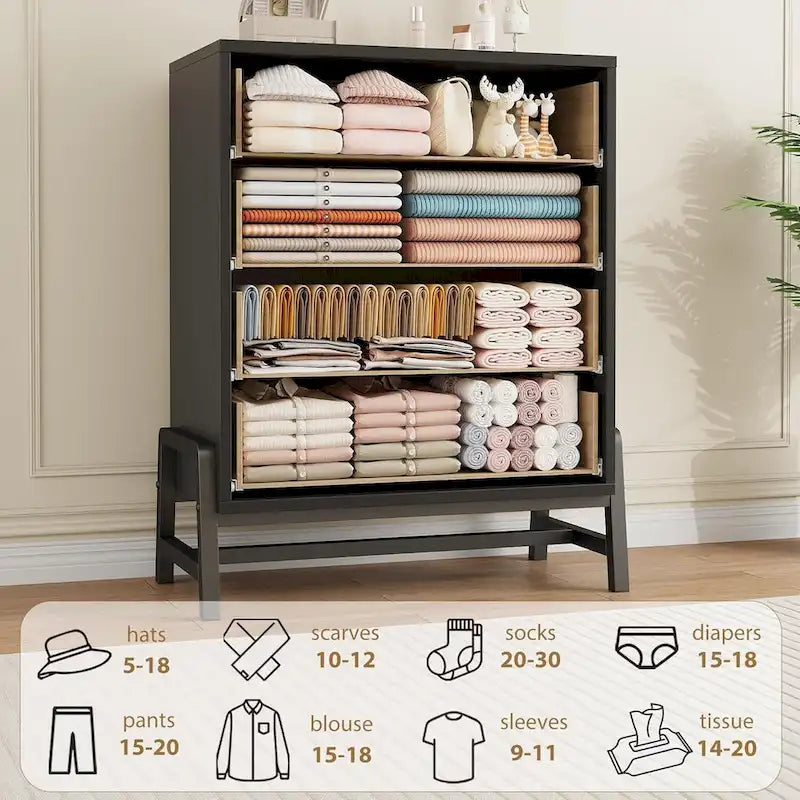 Commode autonome de 38,6 po de haut à 4 tiroirs avec rangement